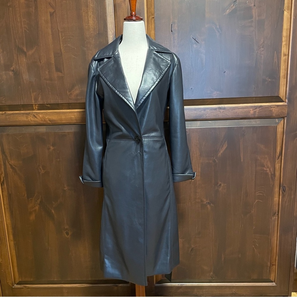 Vegan leather medium long coat like new.